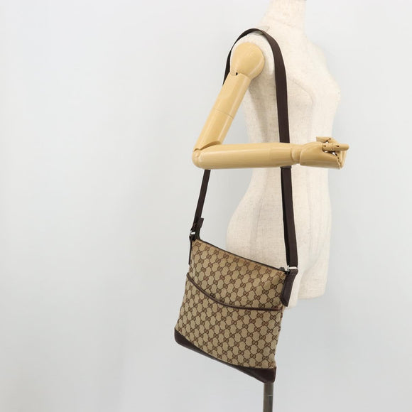 GUCCI GG Canvas Shoulder Bag Beige Silver 145857 Auth 176293