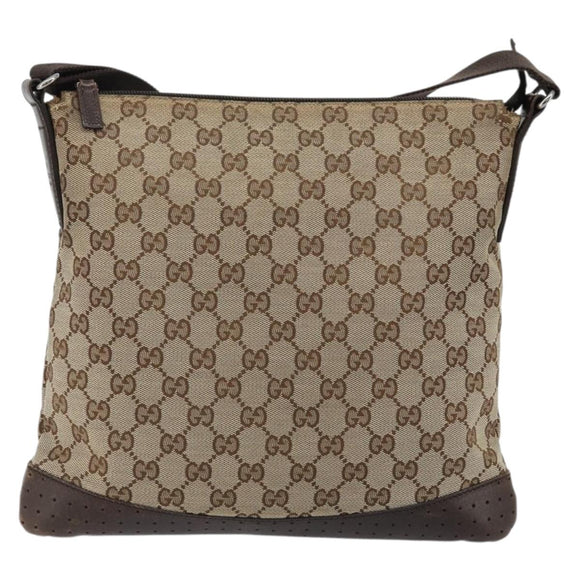 GUCCI GG Canvas Shoulder Bag Beige Silver 145857 Auth 176293