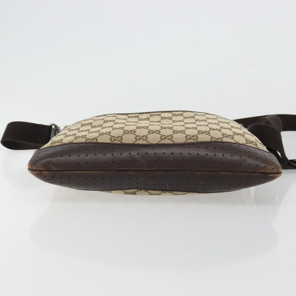 GUCCI GG Canvas Shoulder Bag Beige Silver 145857 Auth 176293