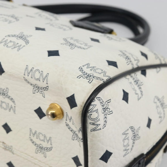 MCM Vicetos Logogram Handtas PVC Leer Wit Goud Auth 176296