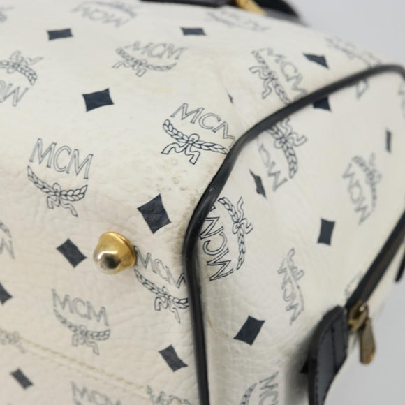 MCM Vicetos Logogram Handtas PVC Leer Wit Goud Auth 176296