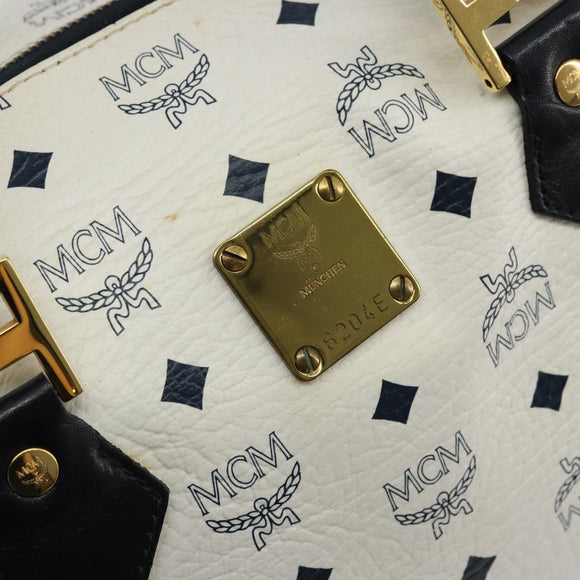 MCM Vicetos Logogram Handtas PVC Leer Wit Goud Auth 176296
