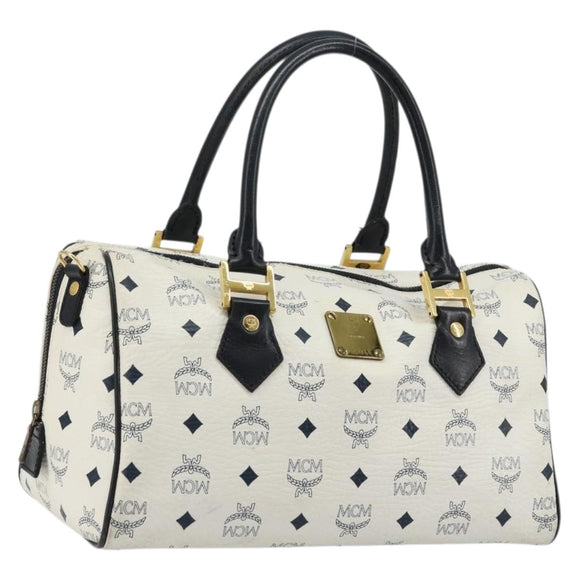 MCM Vicetos Logogram Handtas PVC Leer Wit Goud Auth 176296