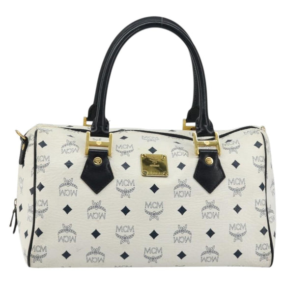 MCM Vicetos Logogram Handtas PVC Leer Wit Goud Auth 176296