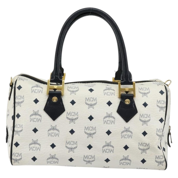 MCM Vicetos Logogram Handtas PVC Leer Wit Goud Auth 176296