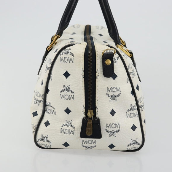 MCM Vicetos Logogram Handtas PVC Leer Wit Goud Auth 176296