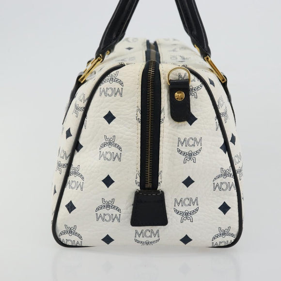 MCM Vicetos Logogram Handtas PVC Leer Wit Goud Auth 176296
