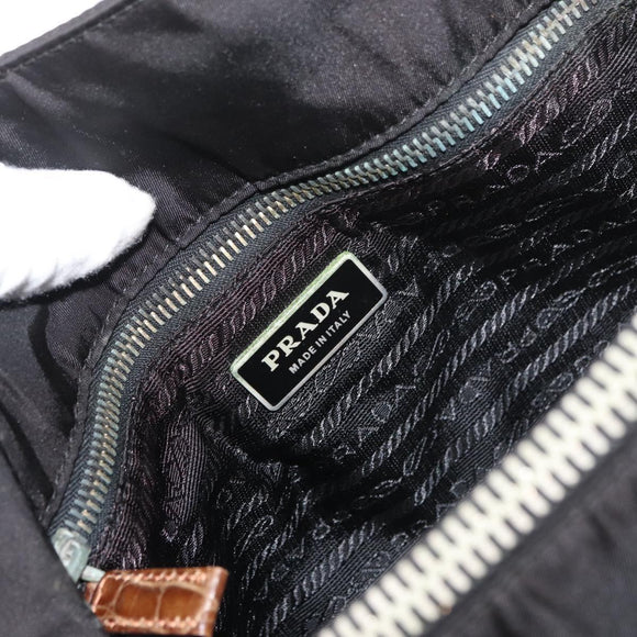 PRADA Tote Bag Nylon Black Silver Auth 176297