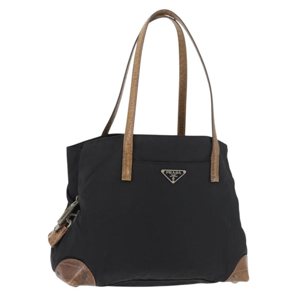PRADA Tote Bag Nylon Black Silver Auth 176297