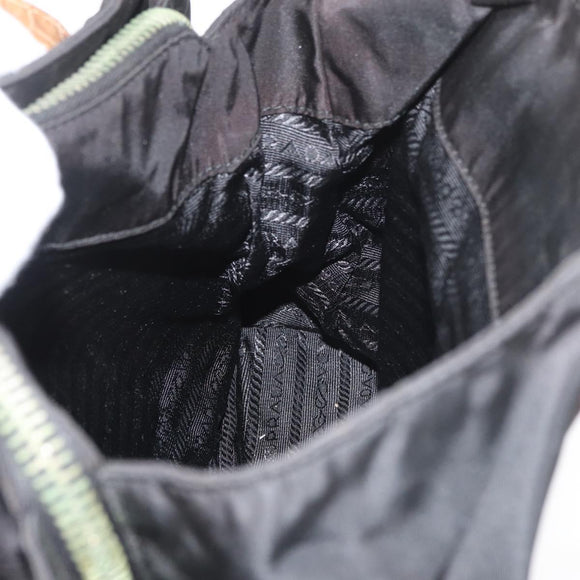 PRADA Tote Bag Nylon Black Silver Auth 176297