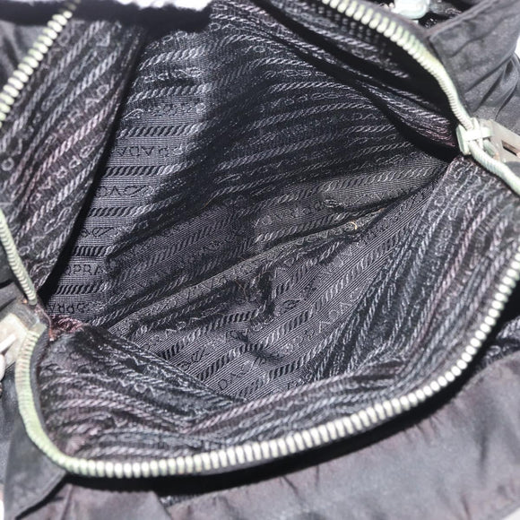 PRADA Tote Bag Nylon Black Silver Auth 176297