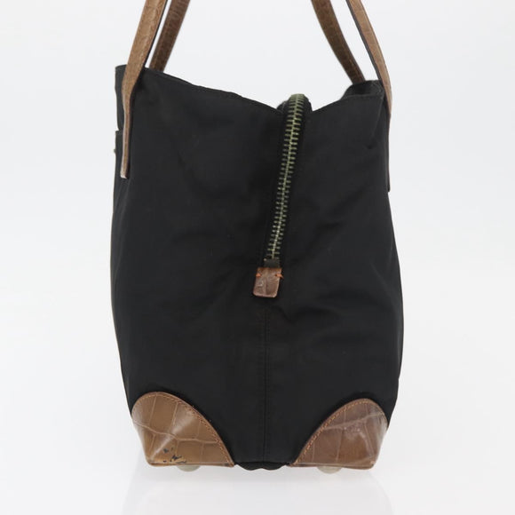 PRADA Tote Bag Nylon Black Silver Auth 176297