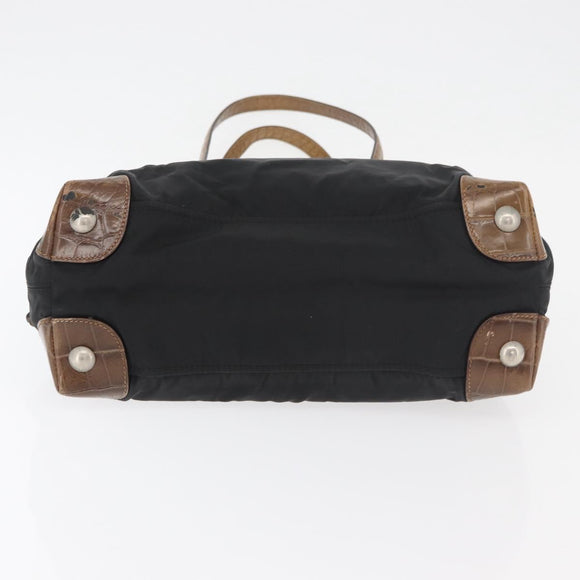 PRADA Tote Bag Nylon Black Silver Auth 176297