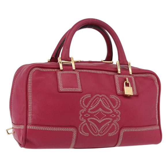 LOEWE Anagram Americana 28 Hand Bag Leather Pink Gold Auth 176302A