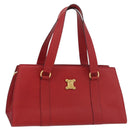 CELINE Hand Bag Leather Red Gold Auth 176319-1