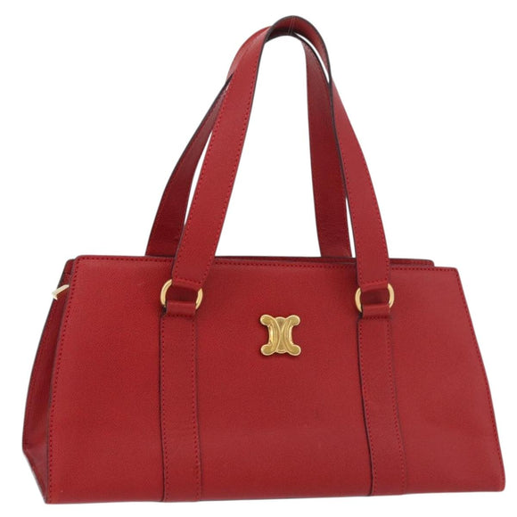 CELINE Hand Bag Leather Red Gold Auth 176319