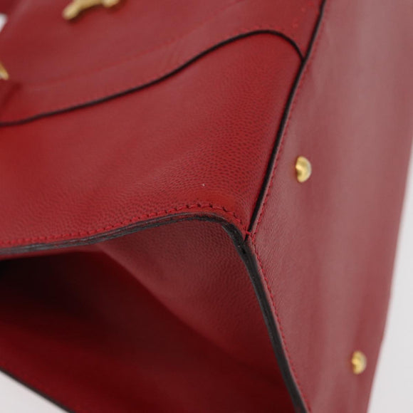 CELINE Hand Bag Leather Red Gold Auth 176319