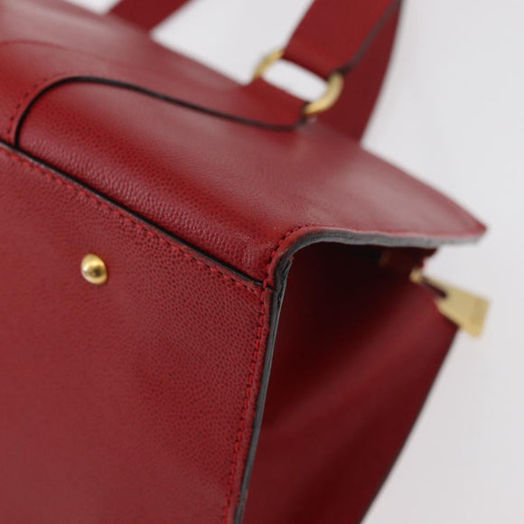 CELINE Hand Bag Leather Red Gold Auth 176319