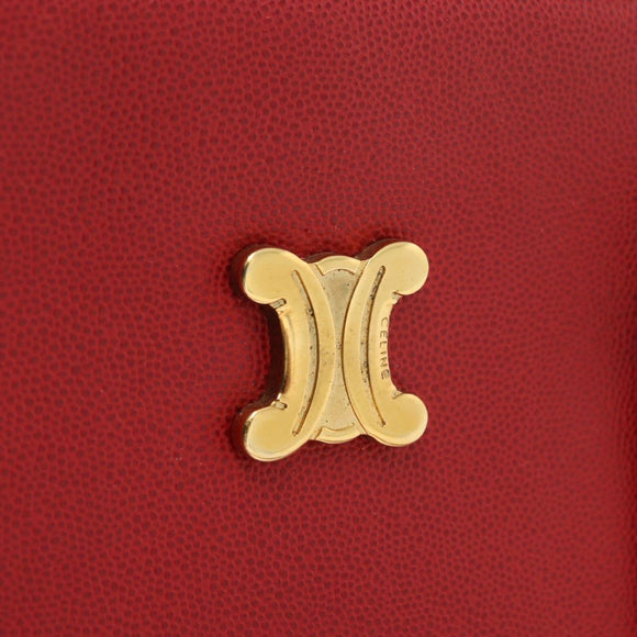 CELINE Hand Bag Leather Red Gold Auth 176319