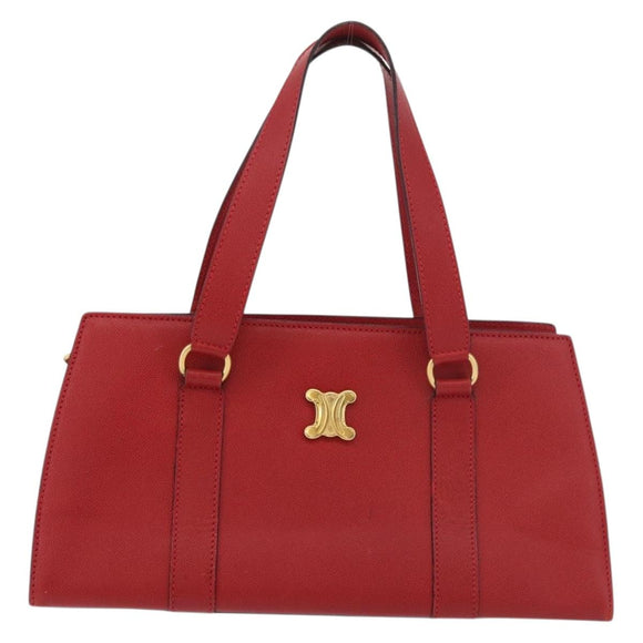 CELINE Hand Bag Leather Red Gold Auth 176319