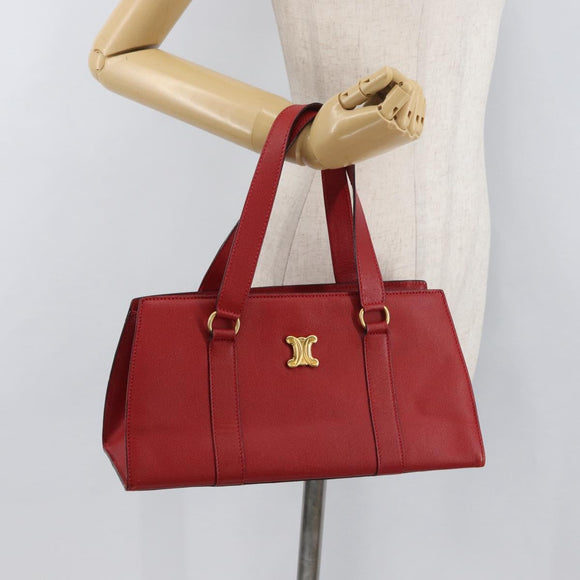 CELINE Hand Bag Leather Red Gold Auth 176319