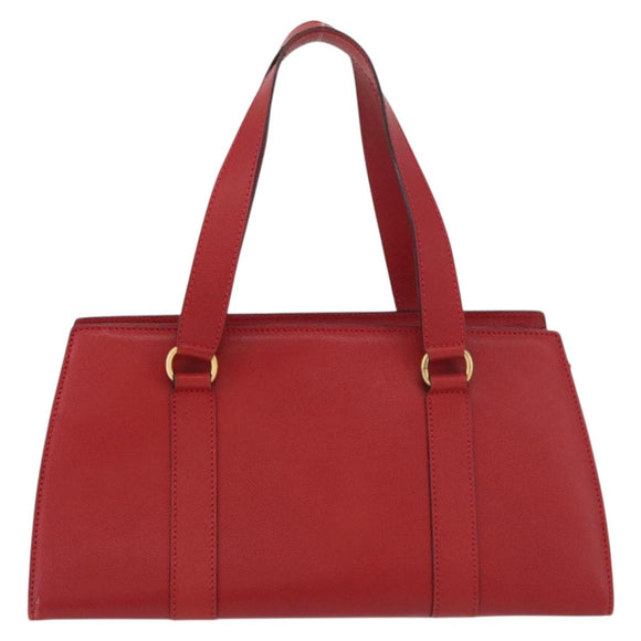 CELINE Hand Bag Leather Red Gold Auth 176319