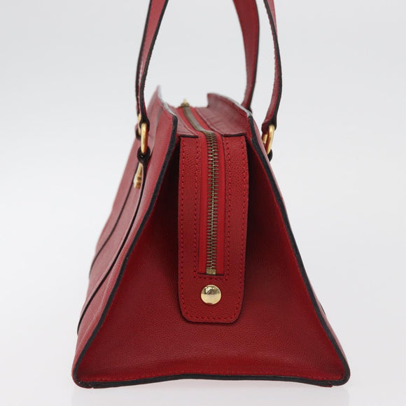 CELINE Hand Bag Leather Red Gold Auth 176319