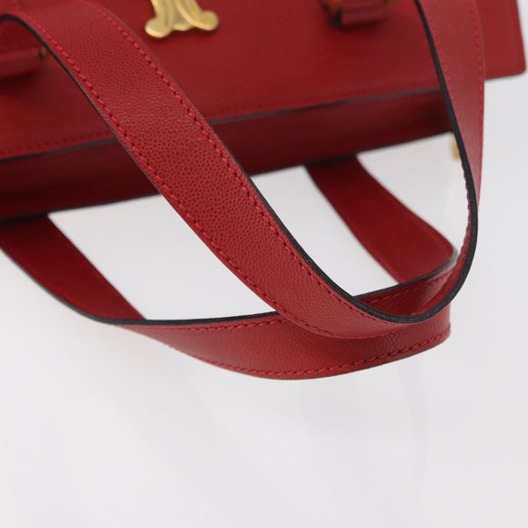CELINE Hand Bag Leather Red Gold Auth 176319