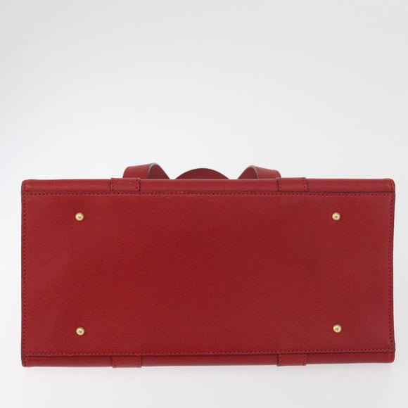 CELINE Hand Bag Leather Red Gold Auth 176319