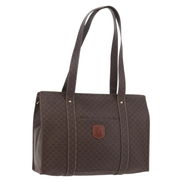 CELINE Macadam Canvas Tote Bag PVC Leather Brown Gold Auth 176329