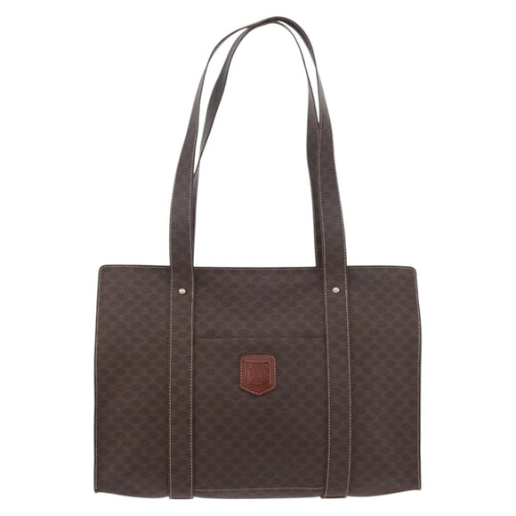 CELINE Macadam Canvas Tote Bag PVC Leather Brown Gold Auth 176329