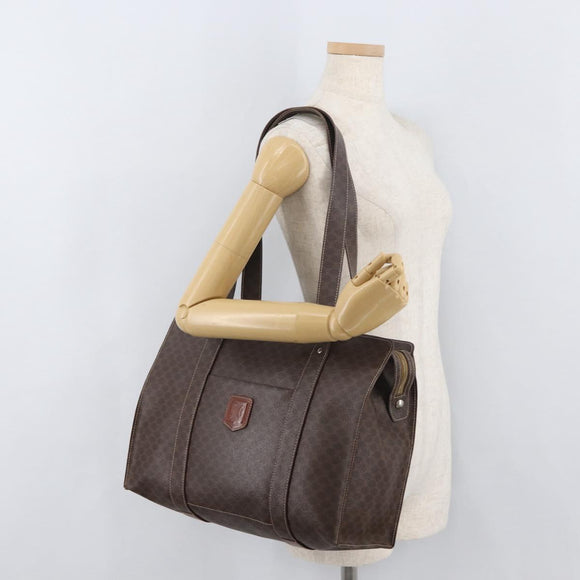 CELINE Macadam Canvas Tote Bag PVC Leather Brown Gold Auth 176329