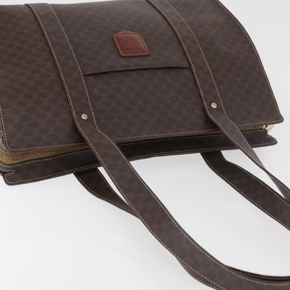 CELINE Macadam Canvas Tote Bag PVC Leather Brown Gold Auth 176329