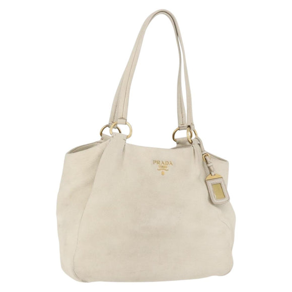 PRADA Tote Bag Leather Ivory Gold Auth 176345