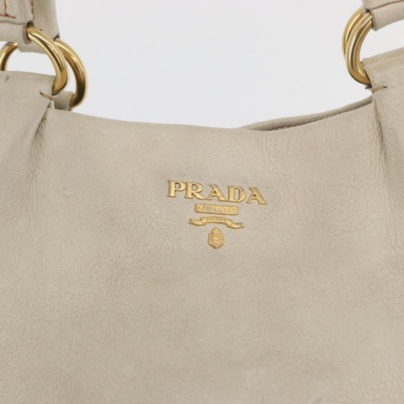 PRADA Tote Bag Leather Ivory Gold Auth 176345