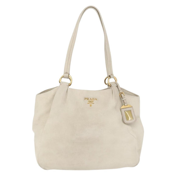 PRADA Tote Bag Leather Ivory Gold Auth 176345