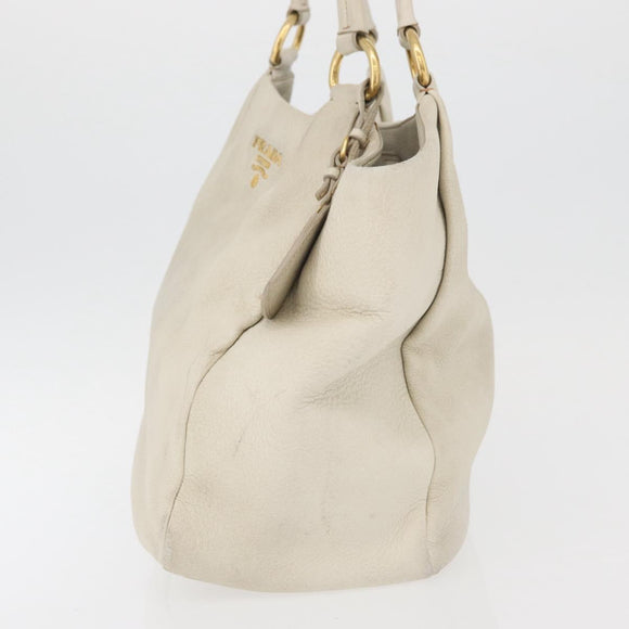 PRADA Tote Bag Leather Ivory Gold Auth 176345