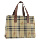 BURBERRY Nova Check Tote Bag PVC Beige Gold Auth 176349A-1