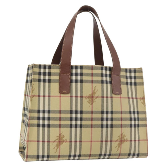 BURBERRY Nova Check Tote Bag PVC Beige Gold Auth 176349A