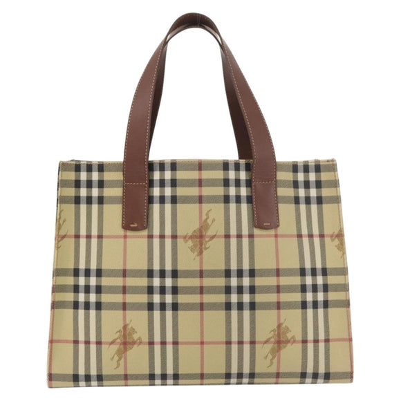 BURBERRY Nova Check Tote Bag PVC Beige Gold Auth 176349A