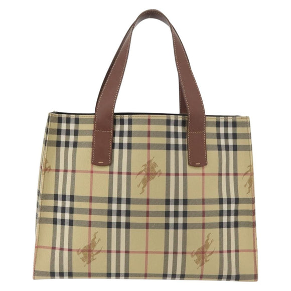 BURBERRY Nova Check Tote Bag PVC Beige Gold Auth 176349A