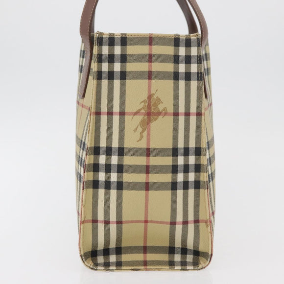 BURBERRY Nova Check Tote Bag PVC Beige Gold Auth 176349A