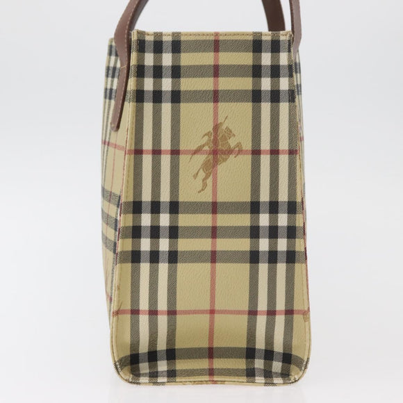 BURBERRY Nova Check Tote Bag PVC Beige Gold Auth 176349A