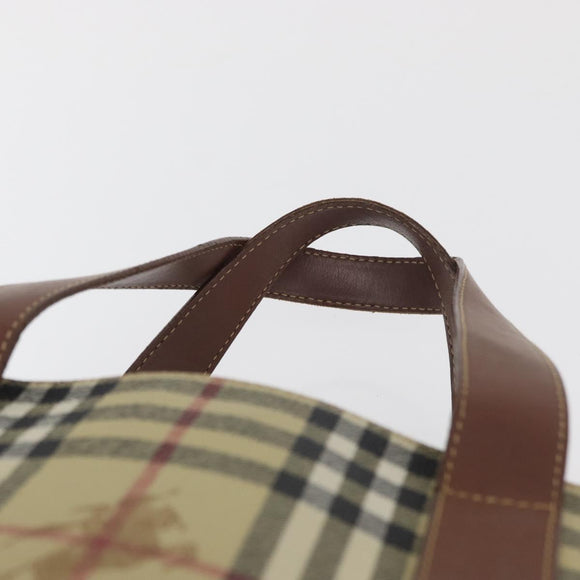 BURBERRY Nova Check Tote Bag PVC Beige Gold Auth 176349A