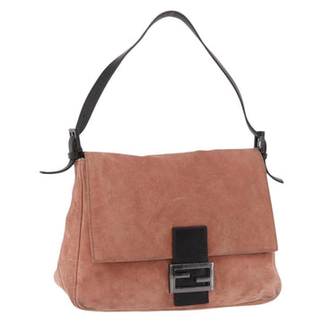 FENDI Mamma Baguette Shoulder Bag Suede Pink Silver Auth 176353A