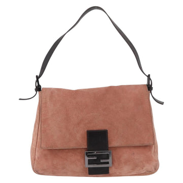 FENDI Mamma Baguette Shoulder Bag Suede Pink Silver Auth 176353A - 0