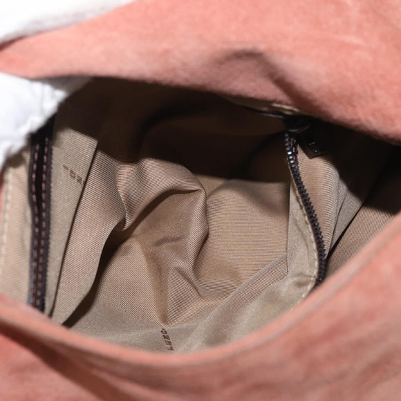 FENDI Mamma Baguette Shoulder Bag Suede Pink Silver Auth 176353A