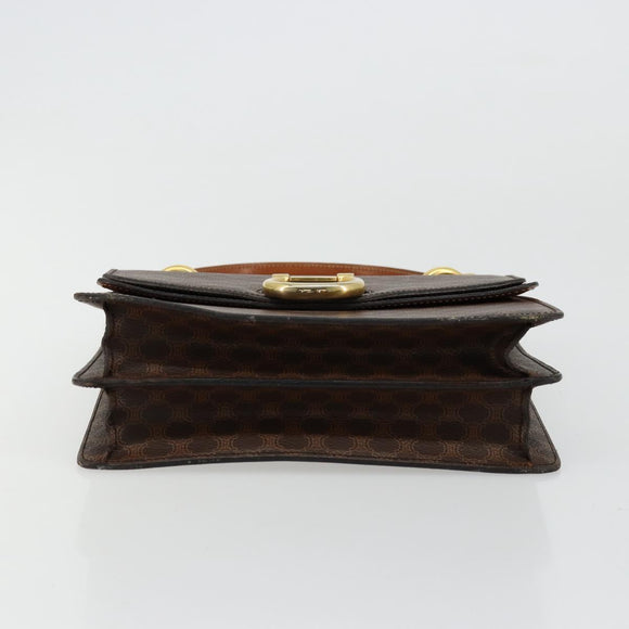 CELINE Macadam Canvas Hand Bag PVC Leather Brown Gold Auth 176358