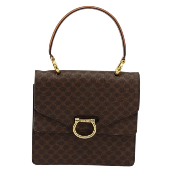 CELINE Macadam Canvas Hand Bag PVC Leather Brown Gold Auth 176358