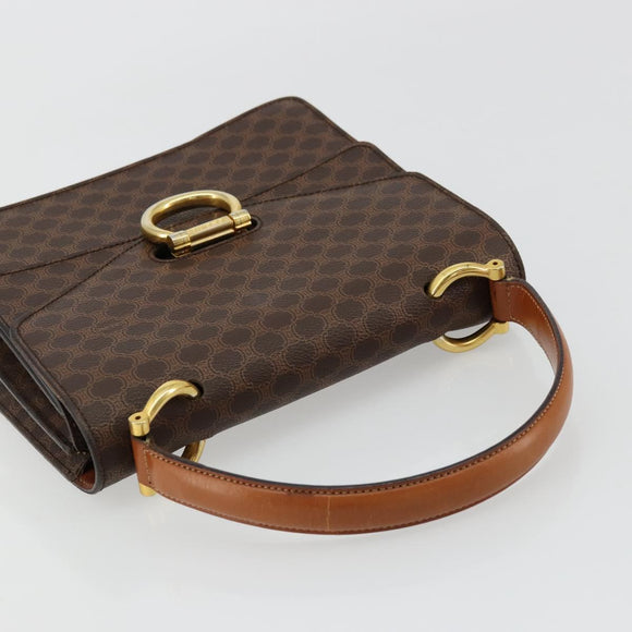 CELINE Macadam Canvas Hand Bag PVC Leather Brown Gold Auth 176358